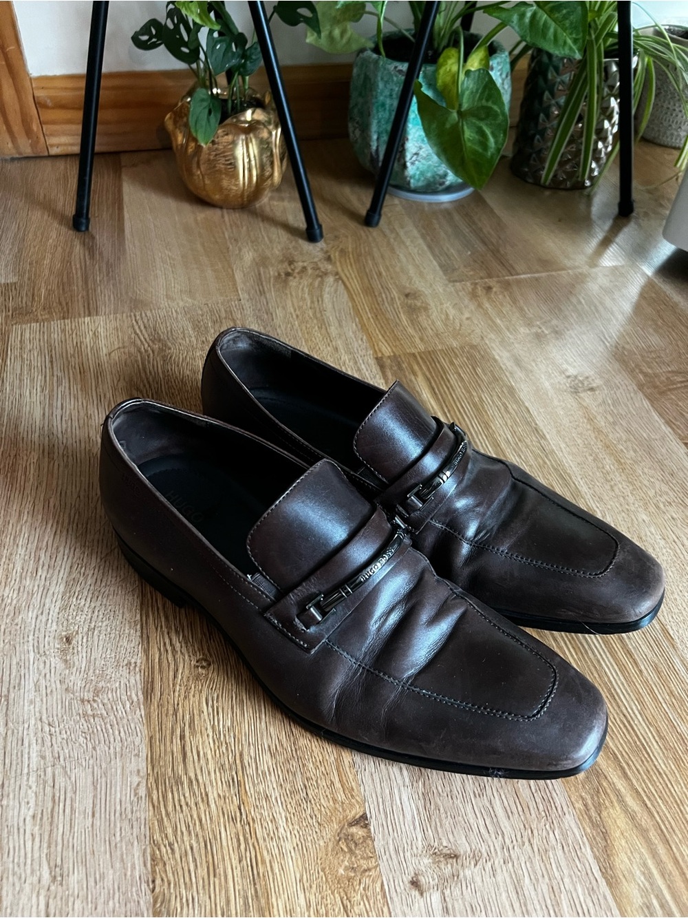 Hugo Hugo Boss Brown Leather Loafers Men's Slip-On Shoes 10